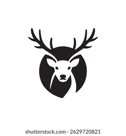 Silhouette Black Deer Head with Antlers