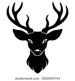 Silhouette of a black deer head vector art.