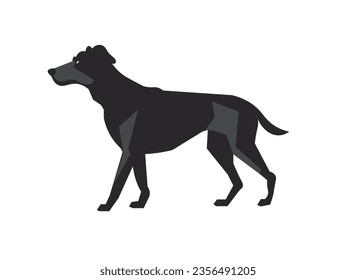 Silhouette of a black dog in profile on a white background. Vector illustration