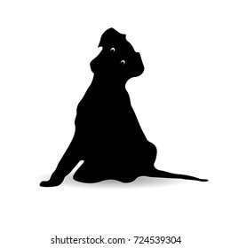 Silhouette of a black dog sitting (surprised), Cartoon on a white background.vector