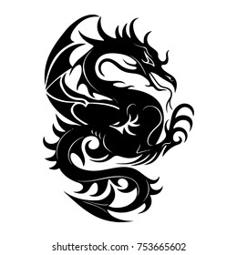 Silhouette of a black dragon fighting, on a white background, vector