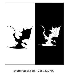 Silhouette of black dragon and white dragon