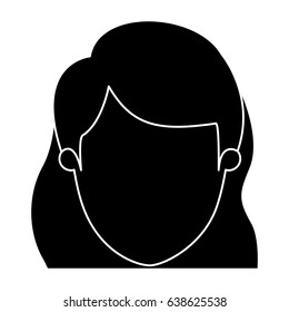silhouette black faceless closeup front view woman with wavy side hair vector illustration