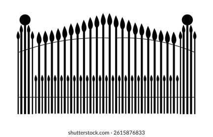 Silhouette of black fence icon. Fence and gates vector icon. Protection Garden, house and farm, security equipment. Beautiful gate vector illustration.