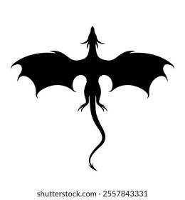 Silhouette of a black flying dragon