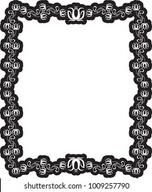 Silhouette black frame with abstract flowers. Vector clip art.