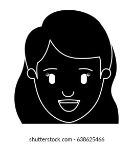silhouette black front view face closeup woman with wavy side hair vector illustration
