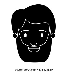silhouette black front view face man with beard and moustache vector illustration
