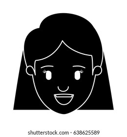 silhouette black front view face closeup woman with short straigth hair vector illustration