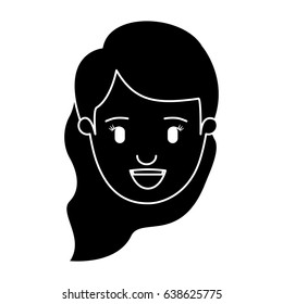 silhouette black front view face woman with wavy side hair vector illustration