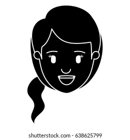 silhouette black front view face woman with side ponytail hair vector illustration