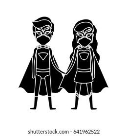 silhouette black front view superhero team with costumes taken hands vector illustration