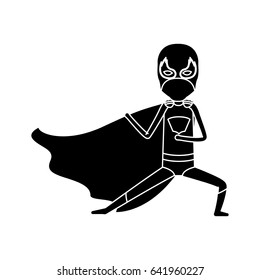 silhouette black full body superhero male with leg extended vector illustration