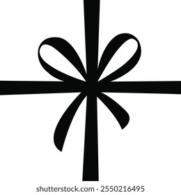 Silhouette of a black gift ribbon isolated o white background.