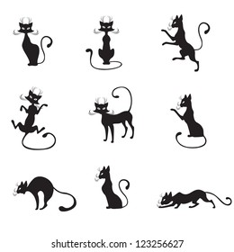 The silhouette of black graceful cats