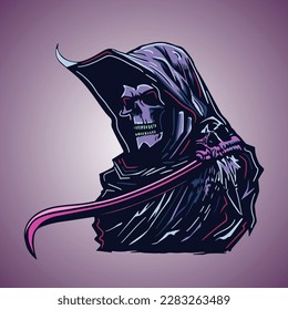 Silhouette Black Grim Reaper Vector Illustration