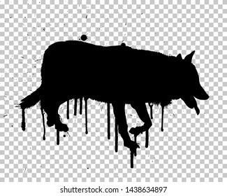 Silhouette of black grunge wolf. Vector illustration.