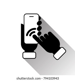 Ilustración del vector de pantalla de teléfono inteligente táctil de mano negra de Silhouette