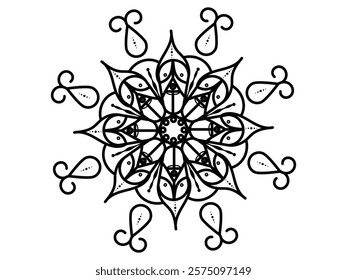 Silhouette black handmade line symmetrical mandala vector illustration art