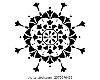 Silhouette black handmade symmetrical doodle mandala vector illustration art