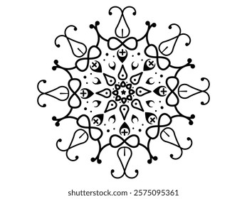 Silhouette black handmade symmetrical line mandala vector illustration art