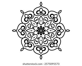 Silhouette black handmade symmetrical line rangoli mandala vector illustration art