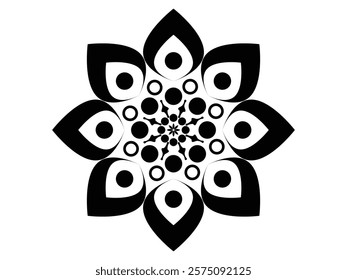 Silhouette black handmade symmetrical mandala flower vector illustration art