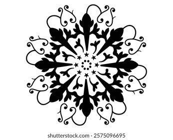 Silhouette black handmade symmetrical mandala flower vector illustration art