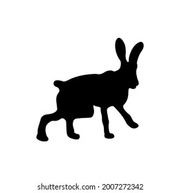 The silhouette of a black hare on a white background. A vector image.
