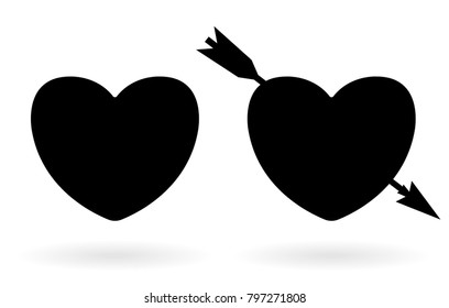 silhouette black heart with arrow icon vector