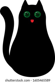 Silhouette of a black kitten with its tongue hanging out.
