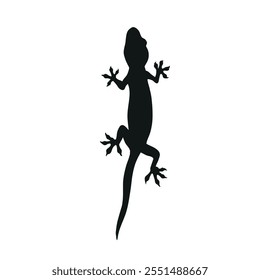 Silhouette of a black lizard crawling, vector illustratin.
