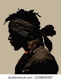 A silhouette of a black man dreadlock hair African-American isolated illustrations