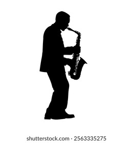  silhouette of a black man playing the saxophone, jazzman - vector illustration