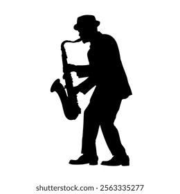  silhouette of a black man playing the saxophone, jazzman - vector illustration