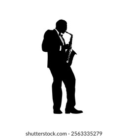  silhouette of a black man playing the saxophone, jazzman - vector illustration