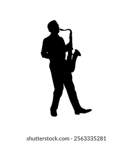  silhouette of a black man playing the saxophone, jazzman - vector illustration