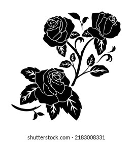 silhouette black motif rose flower blooming decoration background vector illustration