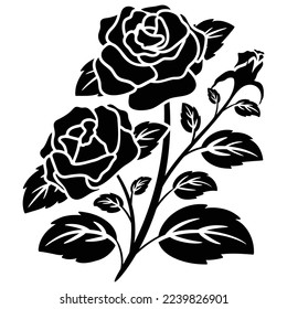 silhouette black motif rose flower blooming decoration background vector illustration