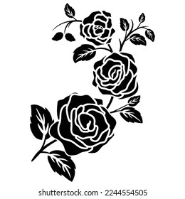 silhouette black motif rose flower blooming decoration background vector illustration