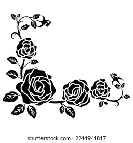 silhouette black motif rose flower blooming decoration background vector illustration