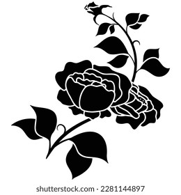 silhouette black motif rose flower blooming decoration background vector illustration for creating romantic wedding invitations, greeting cards, logos, posters, and more