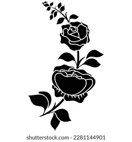 silhouette black motif rose flower blooming decoration background vector illustration for creating romantic wedding invitations, greeting cards, logos, posters, and more