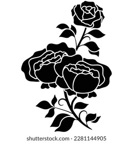 silhouette black motif rose flower blooming decoration background vector illustration for creating romantic wedding invitations, greeting cards, logos, posters, and more