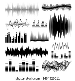 Silhouette Black Music Equalizer Set on a White Background Decor Element for Graphic Design. Vector illustration of Audio Frequency