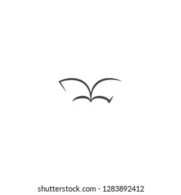 Silhouette with black outline of the book with pages. Icon isolated on white background. Knowledge flat logo. Vector illustration. Reading logo. Black and white.