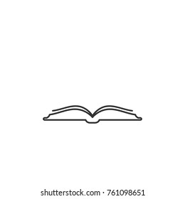 Silhouette with black outline of the book with pages isolated on white background. Knowledge flat icon. Vector illustration. Reading logo. Black and white.