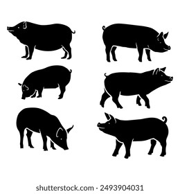 silhouette black pig vector illustration collection.