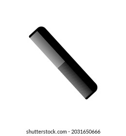 Silhouette of a black plastic comb with small and medium teeth on a white background. A vector image.