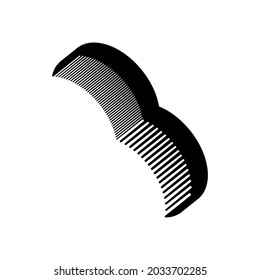 Silhouette of a black plastic comb with small and medium rounded teeth on a white background. A vector image.